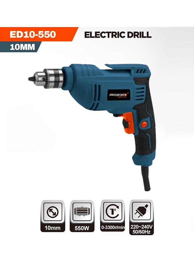 Proworx ED10-550 Electric Drill, 10mm Chuck, 550W, Variable Speed, Forward/Reverse Rotation – Blue - Image 1