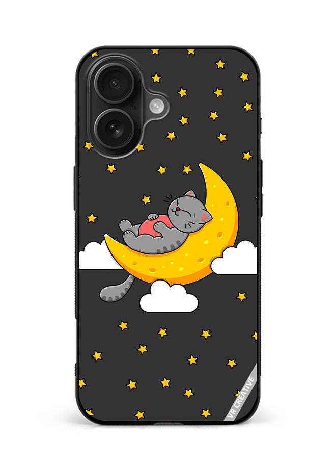 VR CREATIVE Protective Case Cover For Apple iPhone 16 The Gray Cat Sleeps On The Moon Sky Stars Design Multicolour