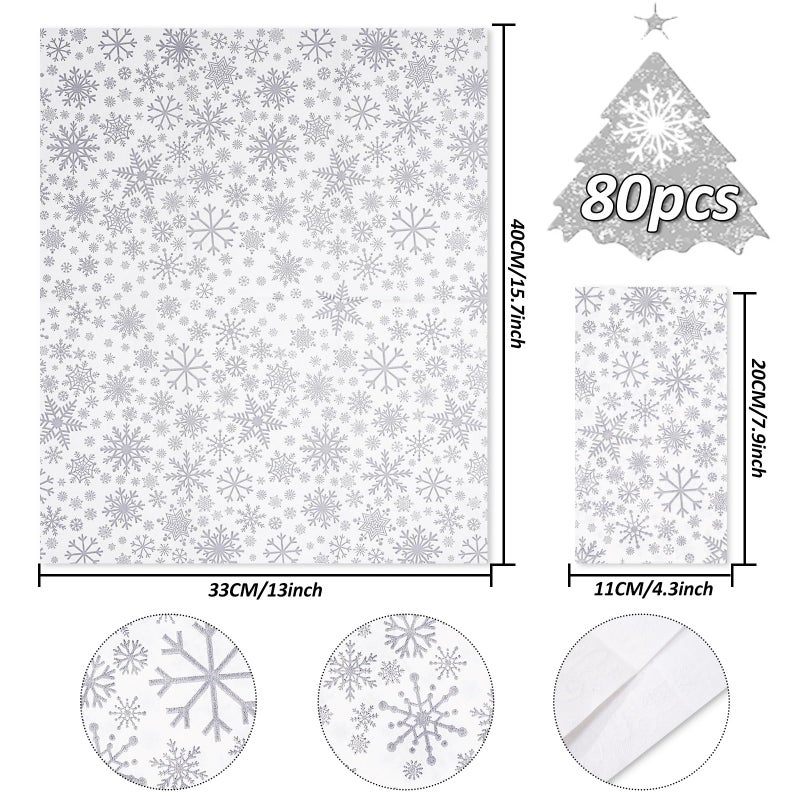 AnyDesign Christmas Guest Napkins 3 Ply Snowflake White Disposable Paper Napkins Decorative Dinner Hand Napkin Towel for Xmas Party Supplies Winter Holiday Kitchen Bathroom Table Decorations  80Pcs - Image 2