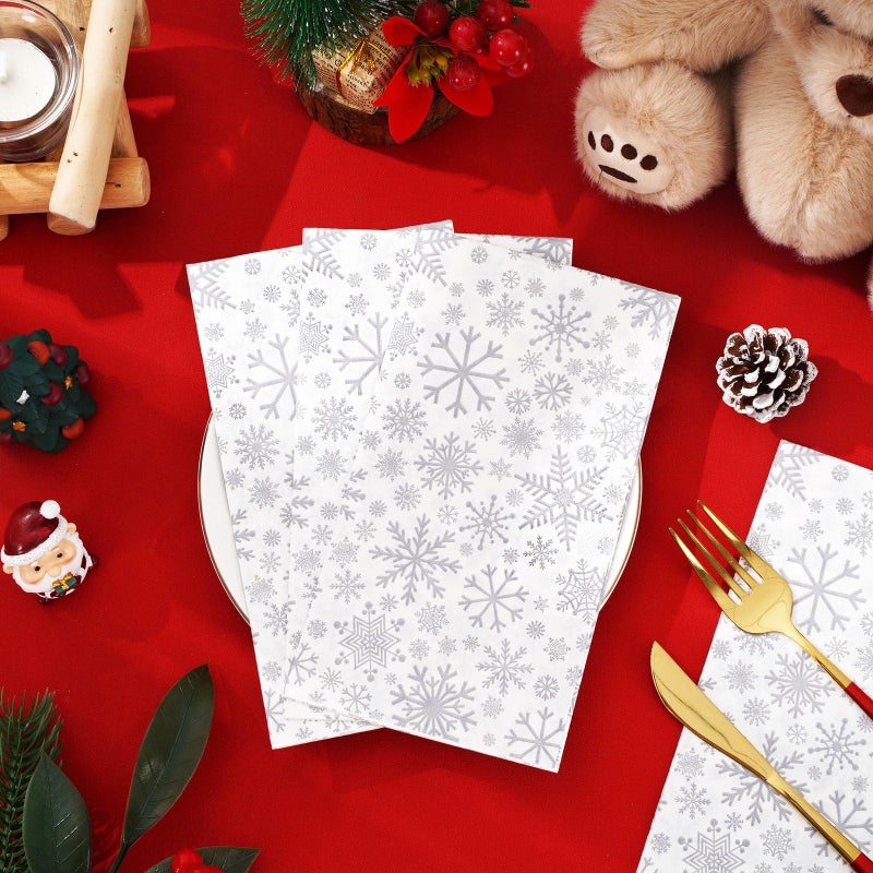 AnyDesign Christmas Guest Napkins 3 Ply Snowflake White Disposable Paper Napkins Decorative Dinner Hand Napkin Towel for Xmas Party Supplies Winter Holiday Kitchen Bathroom Table Decorations  80Pcs - Image 4