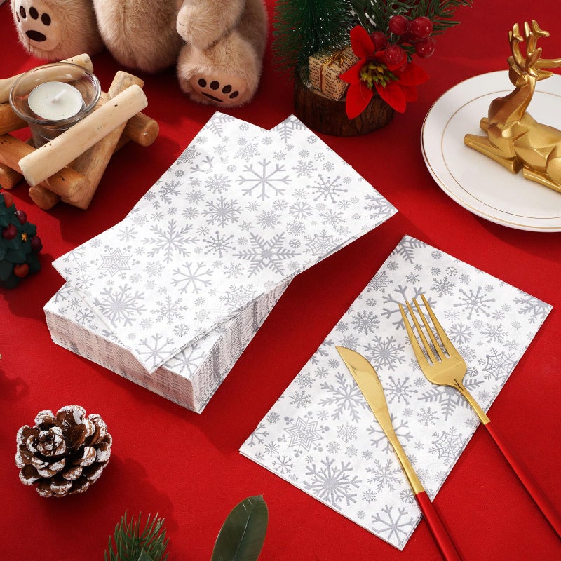 AnyDesign Christmas Guest Napkins 3 Ply Snowflake White Disposable Paper Napkins Decorative Dinner Hand Napkin Towel for Xmas Party Supplies Winter Holiday Kitchen Bathroom Table Decorations  80Pcs - Image 3