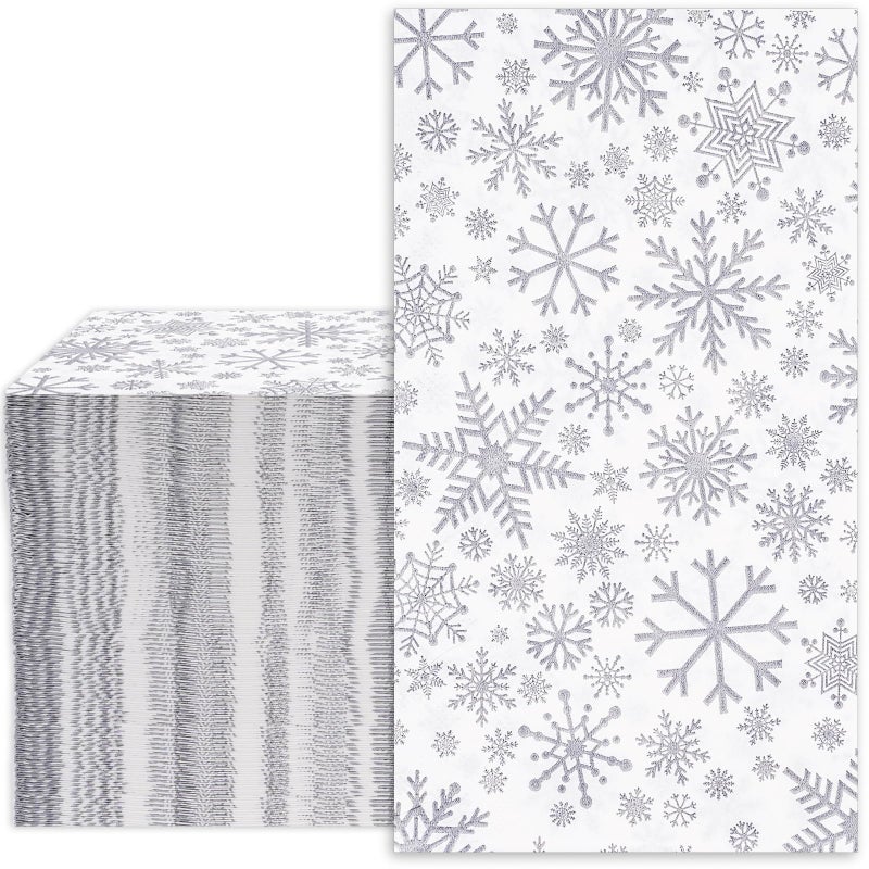 AnyDesign Christmas Guest Napkins 3 Ply Snowflake White Disposable Paper Napkins Decorative Dinner Hand Napkin Towel for Xmas Party Supplies Winter Holiday Kitchen Bathroom Table Decorations  80Pcs - Image 1