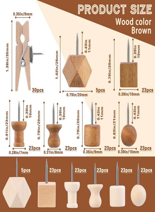 IMZAY 270 Pcs Wood Push Pins, 2 Colors and 7 Types Decorative Thumb Tacks Wooden Head Pin Marking Pin, Wood Thumb Tacks Decorative for Bulletin Boards Craft Projects with Storage Box - Image 2