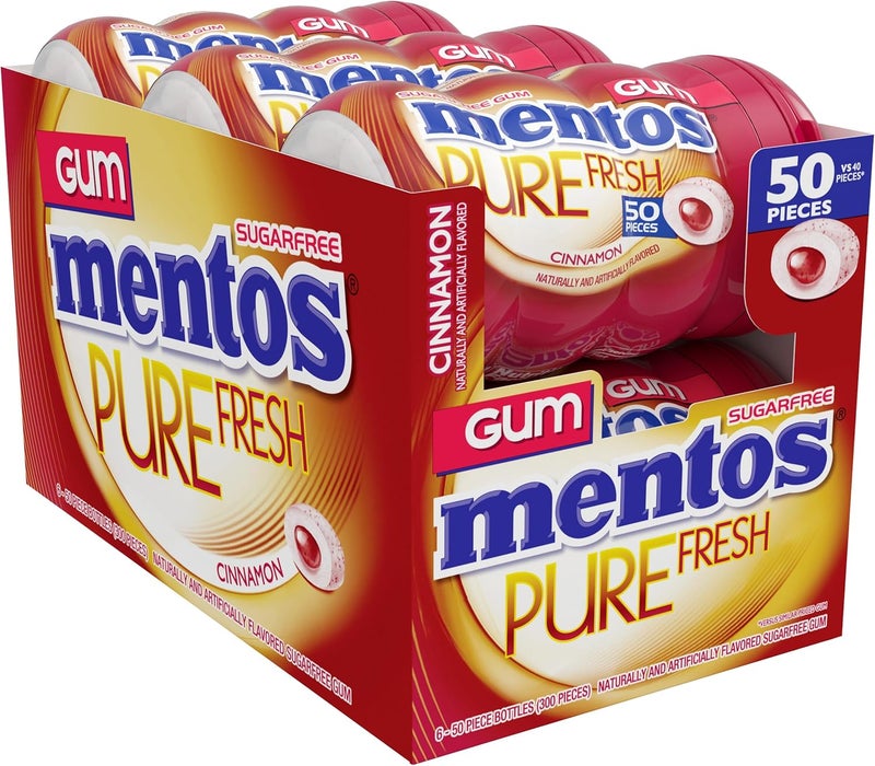 Mentos Pure Fresh Sugar-Free Chewing Gum with Xylitol, Cinnamon Flavor, 50 Pieces per Bottle, Pack of 6 - Image 4