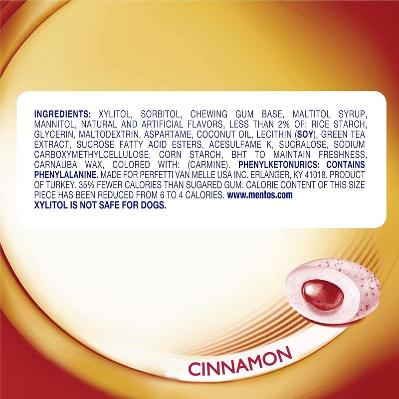 Mentos Pure Fresh Sugar-Free Chewing Gum with Xylitol, Cinnamon Flavor, 50 Pieces per Bottle, Pack of 6 - Image 3