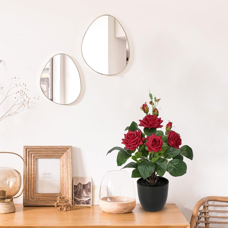 Hollyone Artificial Plants & Flowers in Vase Red Roses Artificial Flowers Potted Plant Faux Silk Flower with Black Pot Fake Rose Flower Arrangement Home Decor Bathroom Shelf Desk Decoration 15 Inch - Image 5