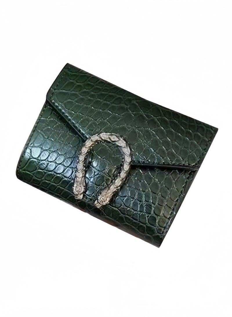 Crocodile print wallet,women's short wallet,green  - Image 2