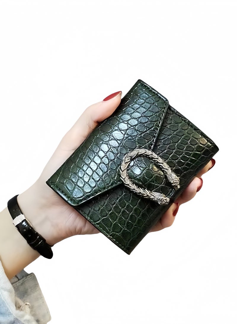 Crocodile print wallet,women's short wallet,green  - Image 1