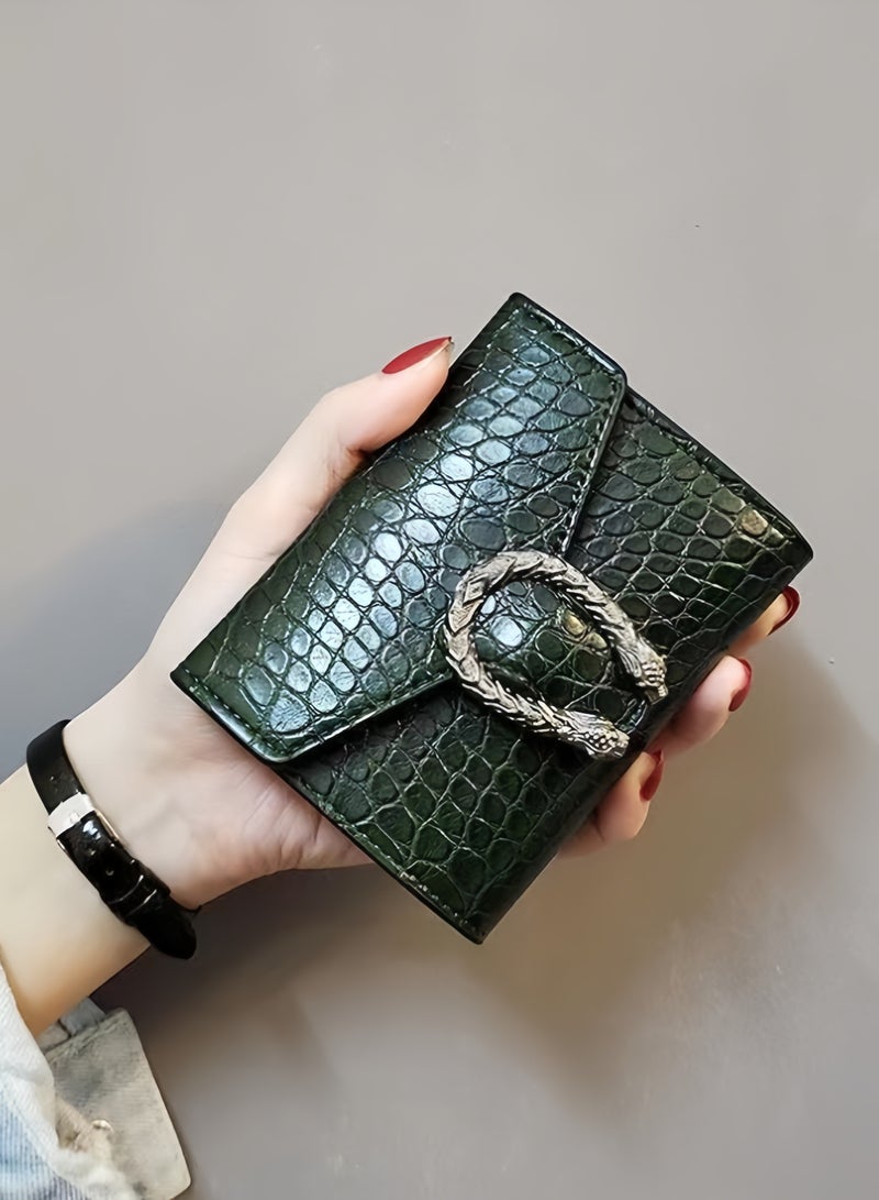 Crocodile print wallet,women's short wallet,green  - Image 3