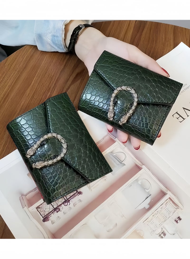 Crocodile print wallet,women's short wallet,green  - Image 4