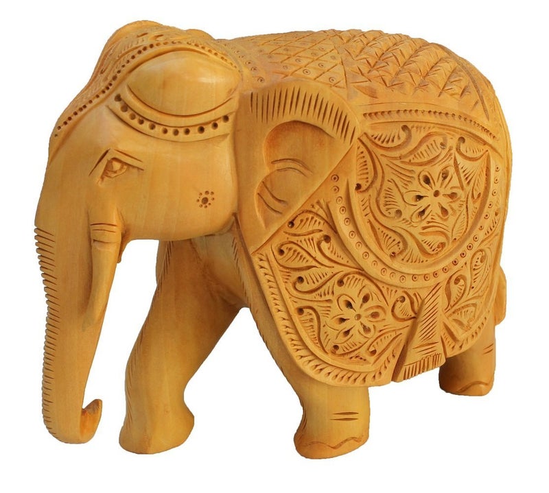 Cloudtail Cloudtail APNOGHAR Wooden Elephant Carving Trunk Dawun Brown 10 cm mk01062  - Image 2