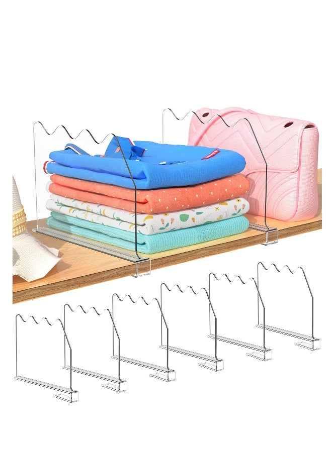 Shelf Dividers for Closets, 6 Pcs Clear Acrylic Shelf Divider, Adjustable Clear Shelf Separators, for Wood Shelves and Clothes Organizer/Purses Separators, for Closet, Bedroom, Kitchen and Office  - Image 1