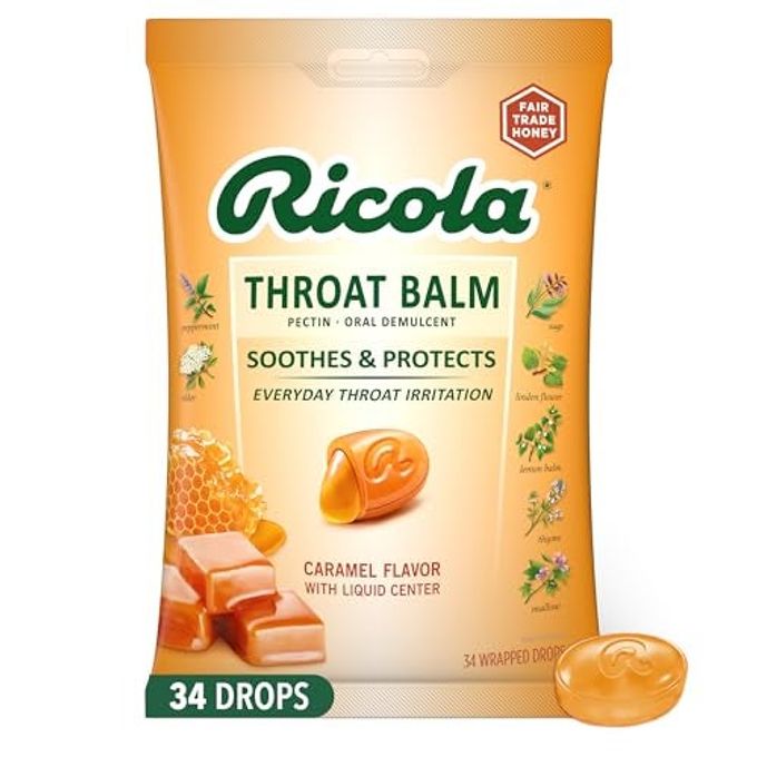Ricola Throat Balm Caramel Throat Drops with Liquid Center 34 Count Coat Protect Your Throat Daily Throat Relief Protection Oral Demulcent - Image 5