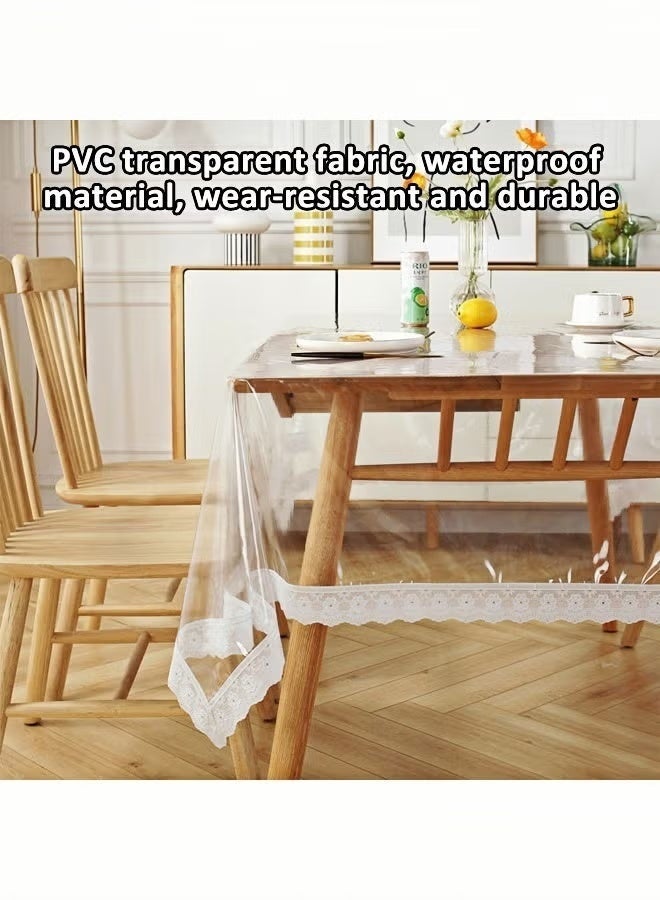 150cm*190cm Tablecloth, Transparent Lace Edge Premium PVC Waterproof and Oil Resistant Dining Table Cloth, Coffee Tablecloth, TV Tablecloth, 150cm * 190cm - Image 3