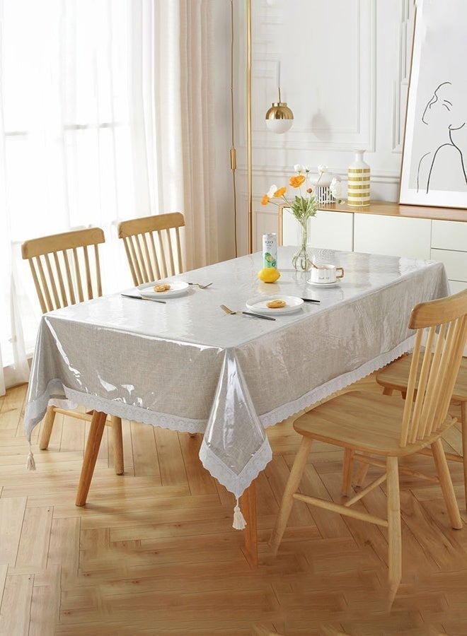 150cm*190cm Tablecloth, Transparent Lace Edge Premium PVC Waterproof and Oil Resistant Dining Table Cloth, Coffee Tablecloth, TV Tablecloth, 150cm * 190cm - Image 4