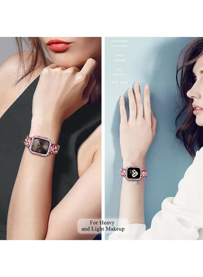 DEALELE Bands Compatible with Apple Watch Series 6/5 / 4 / SE (44mm), Bling Rhinestone Diamond Metal Strap with Protective Case Cover Replacement for iWatch 44mm Women Men (44mm, Original Rose pink) - Image 4