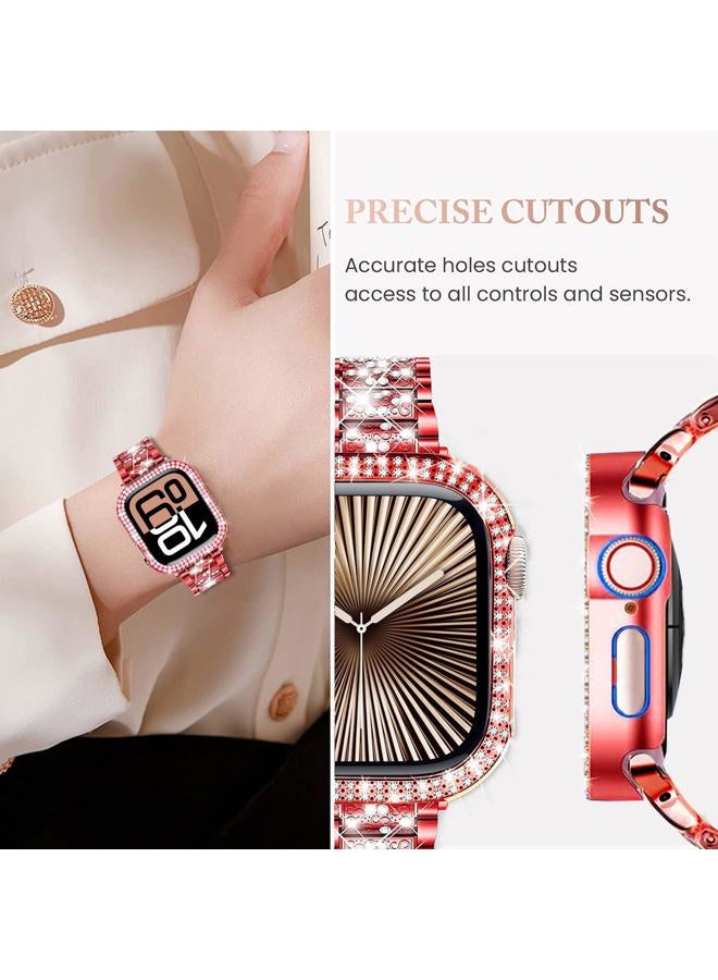 DEALELE Bands Compatible with Apple Watch Series 6/5 / 4 / SE (44mm), Bling Rhinestone Diamond Metal Strap with Protective Case Cover Replacement for iWatch 44mm Women Men (44mm, Original Rose pink) - Image 3