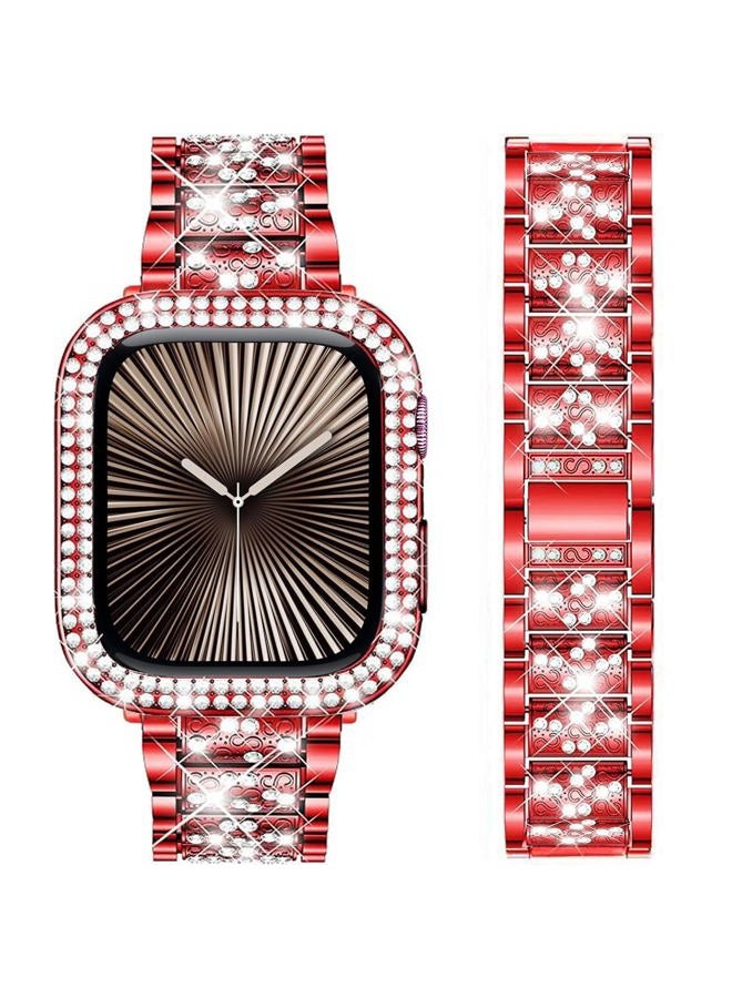 DEALELE Bands Compatible with Apple Watch Series 6/5 / 4 / SE (44mm), Bling Rhinestone Diamond Metal Strap with Protective Case Cover Replacement for iWatch 44mm Women Men (44mm, Original Rose pink) - Image 1