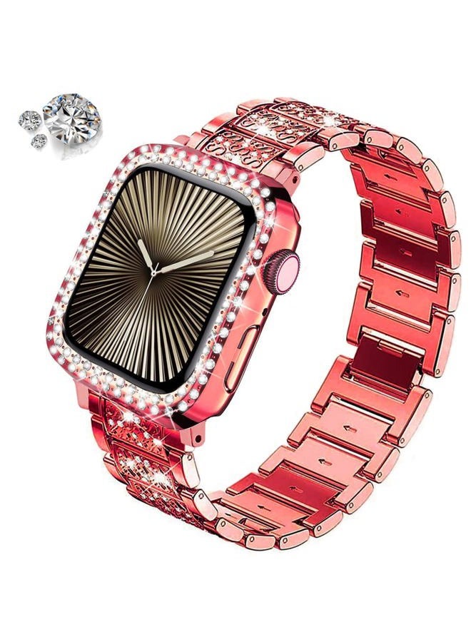 DEALELE Bands Compatible with Apple Watch Series 6/5 / 4 / SE (44mm), Bling Rhinestone Diamond Metal Strap with Protective Case Cover Replacement for iWatch 44mm Women Men (44mm, Original Rose pink) - Image 2
