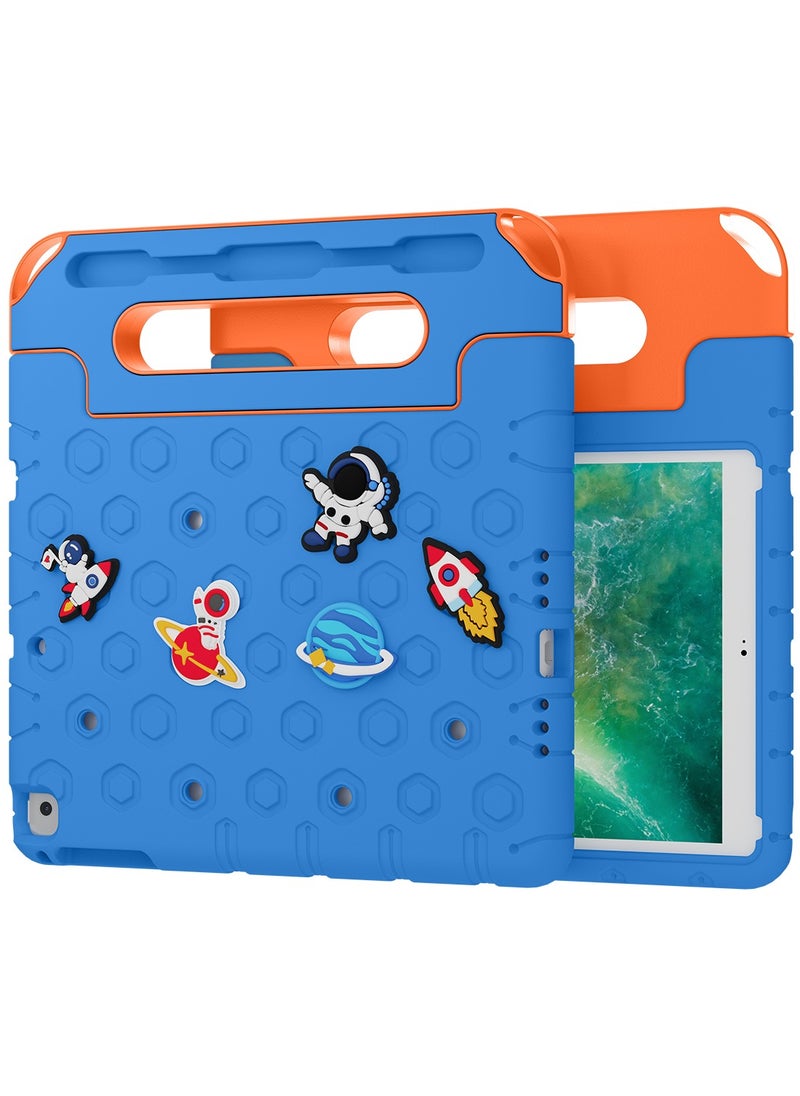Moxedo Moxedo Rugged Protective EVA Silicone Kids Case Cover, Shockproof DIY 3D Cartoon Pattern with Pencil Holder, Stand and Handle Grip Compatible for Apple iPad 9.7 inch (Sky Blue)  - Image 1
