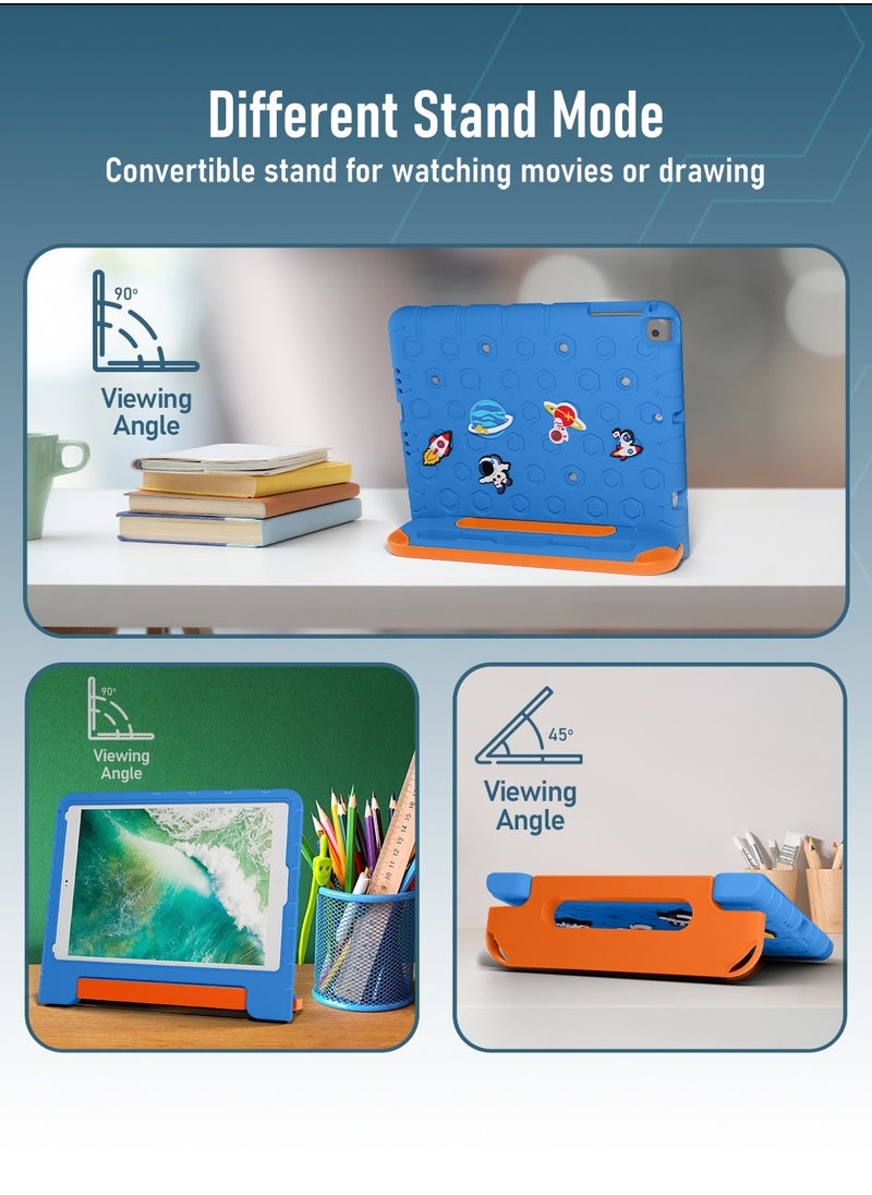 Moxedo Moxedo Rugged Protective EVA Silicone Kids Case Cover, Shockproof DIY 3D Cartoon Pattern with Pencil Holder, Stand and Handle Grip Compatible for Apple iPad 9.7 inch (Sky Blue)  - Image 5