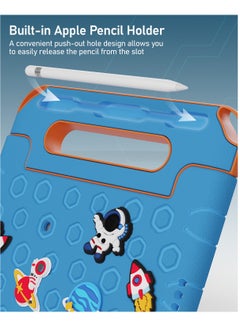 Moxedo Moxedo Rugged Protective EVA Silicone Kids Case Cover, Shockproof DIY 3D Cartoon Pattern with Pencil Holder, Stand and Handle Grip Compatible for Apple iPad 9.7 inch (Sky Blue)  - Image 2