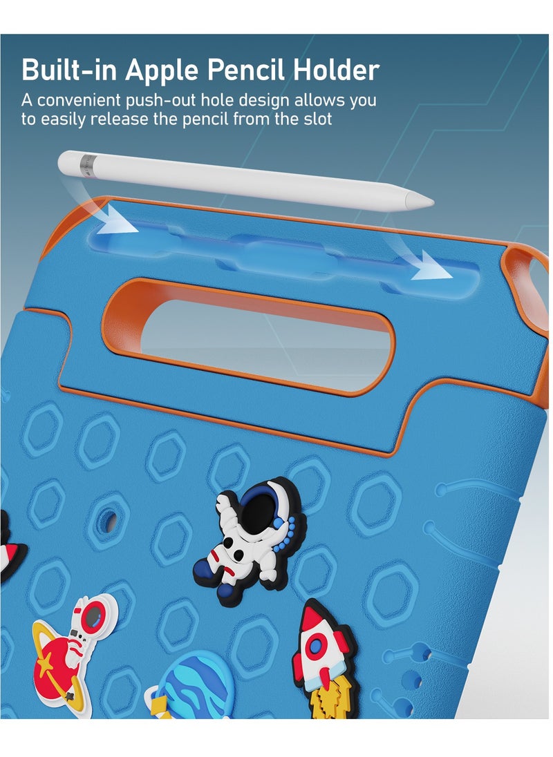 Moxedo Moxedo Rugged Protective EVA Silicone Kids Case Cover, Shockproof DIY 3D Cartoon Pattern with Pencil Holder, Stand and Handle Grip Compatible for Apple iPad 9.7 inch (Sky Blue)  - Image 2