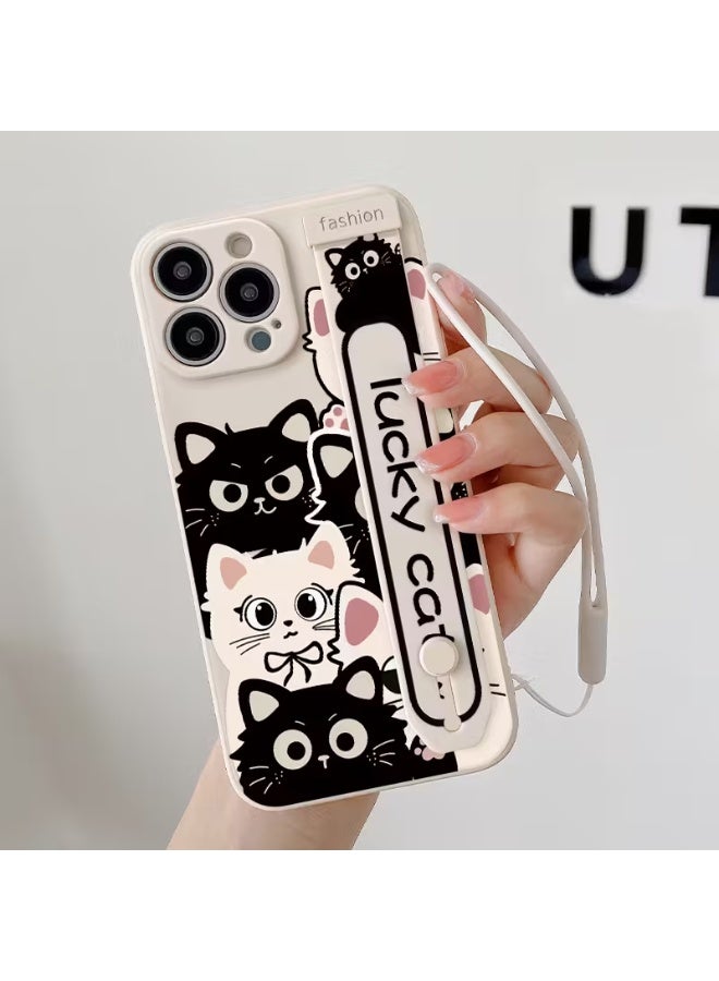 Temu A black and white cat-themed phone case with a comfortable hand strap for carrying the phone and a stylish wristband, combining protection and ease of use, suitable for iPhone 14 Pro Max. - Image 2