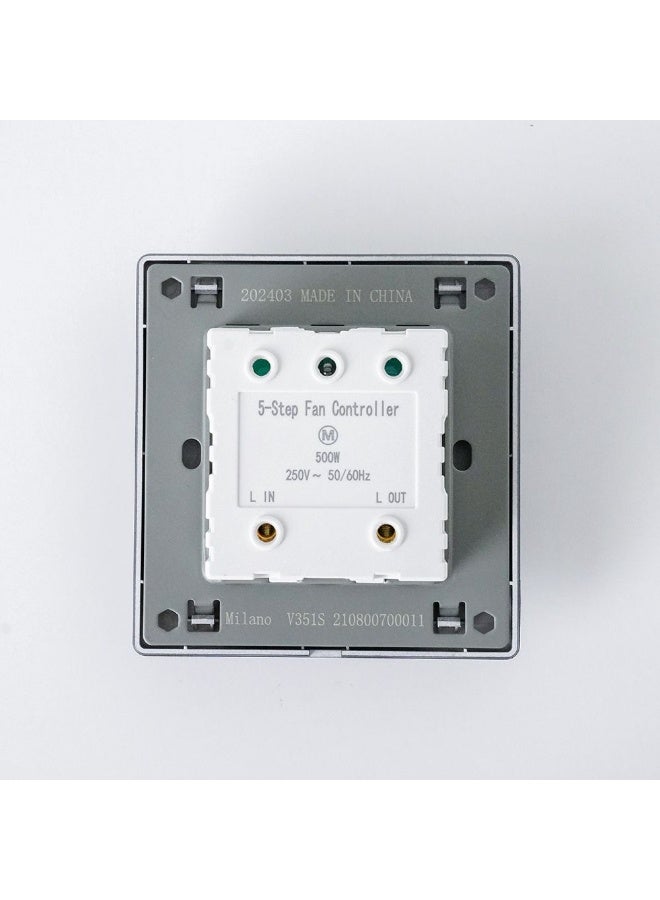 DANUBE HOME Milano Aura 500W Step Fan Regulator - Brushed Black Finish Durable Fire Retardant Pc Material/Silver Point Red Copper Electrical Switches And Sockets Home Electronic Accessories - 8.6X9X4Cm - Image 2