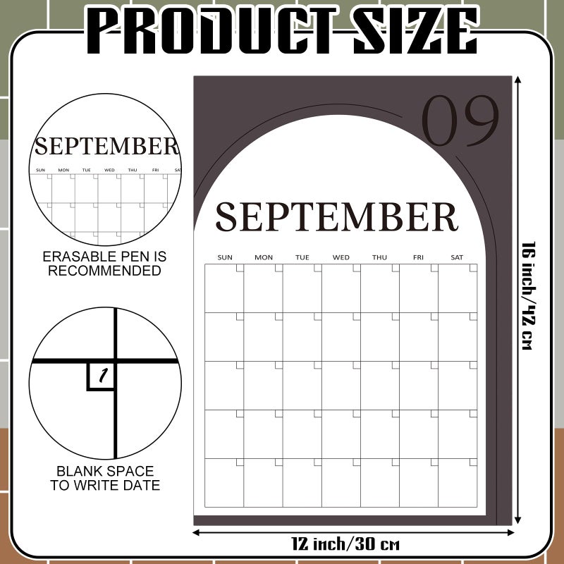 Fullhawl 12 Pcs Arch Undated Calendars 16â€˜'x 12â€˜' Large Erasable Wall Calendar 12 Month Dry Ease Reusable Planning Colorful Yearly Rainbow Blank Planner for Office Home Educational Study Room Back to First Day - Image 3