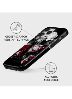 BURGA iPhone 15 Pro  Case, 2 Piece Hard Shell + TPU Silicone Interior, Shock Absorption, All Port Accessible, Raised Bezel For Screen & Camera Protection, Never Fading HQ Print, Crimson Bouquet  - Image 3