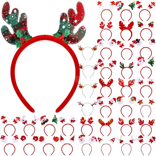 Glitinsel 36 Pcs Christmas Headbands bulk with Assorted Design Reindeer Antlers Holiday Headbands Accessories for AdultsBasic Style - Image 1