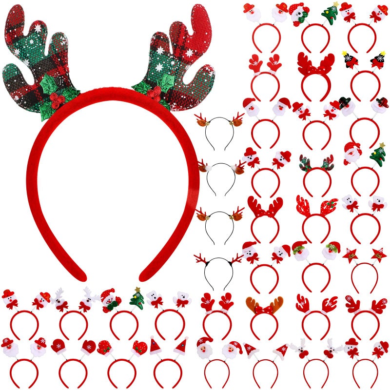 Glitinsel 36 Pcs Christmas Headbands bulk with Assorted Design Reindeer Antlers Holiday Headbands Accessories for AdultsBasic Style - Image 3