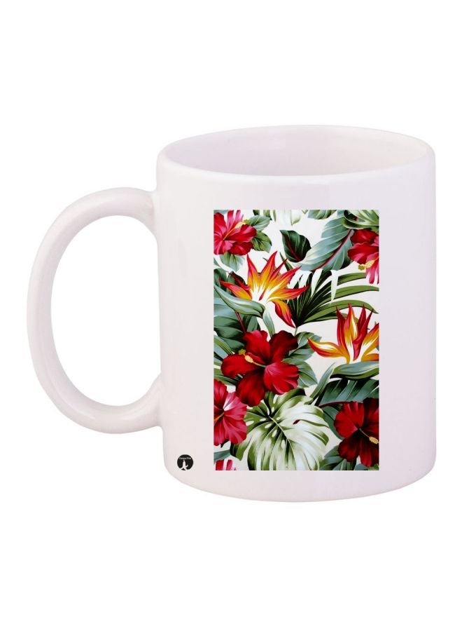 RYN Floral Printed Coffee Mug White/Red/Green 11ounce