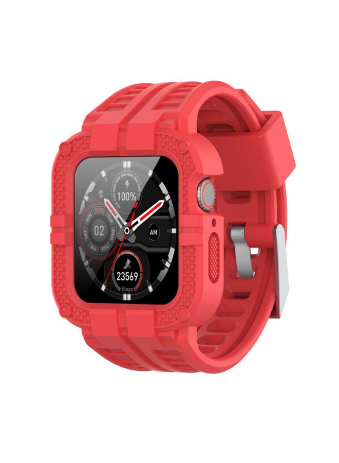 Suitable For Apple For AppleWatch Matte Wear-resistant Integrated Sports Watch Case Strap Anti-drop Silicone Strap-Color:Red-Exterior Dimension:38/40/41mm
