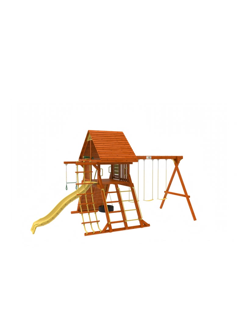 kiddoro مجموعة swings Kiddoro Discovery Den – بيت لعب خارجي مع أرجوحات، منزلق وجدار تسلق للأطفال - Image 3