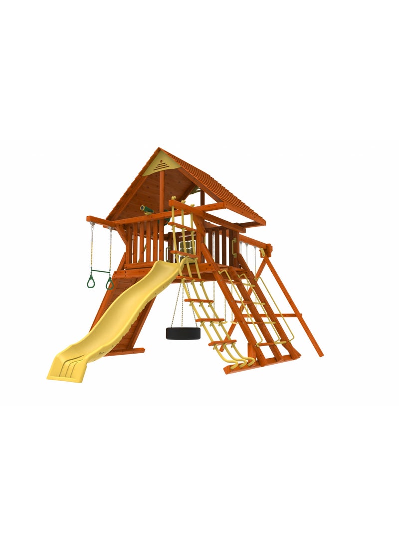 kiddoro مجموعة swings Kiddoro Discovery Den – بيت لعب خارجي مع أرجوحات، منزلق وجدار تسلق للأطفال - Image 2