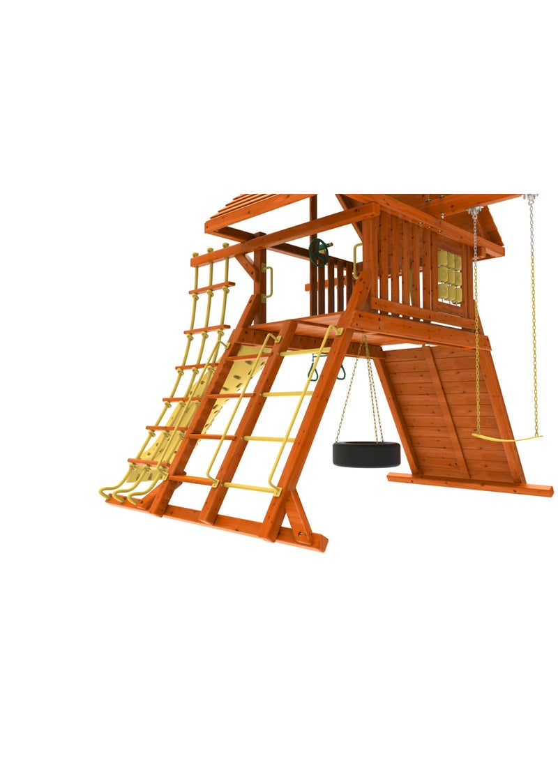 kiddoro مجموعة swings Kiddoro Discovery Den – بيت لعب خارجي مع أرجوحات، منزلق وجدار تسلق للأطفال - Image 4