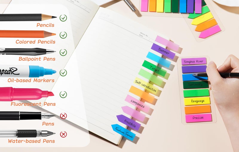 TKTB (2000 Pcs) Page Markers Bright Sticky Tabs, Translucent Small Sticky Notes Flags and Arrow Flags, Fluorescent Index Tab Stickers for Notebooks [8 Colors, 10 Sets] - Image 4