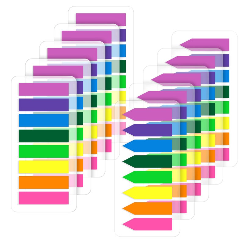 TKTB (2000 Pcs) Page Markers Bright Sticky Tabs, Translucent Small Sticky Notes Flags and Arrow Flags, Fluorescent Index Tab Stickers for Notebooks [8 Colors, 10 Sets] - Image 1