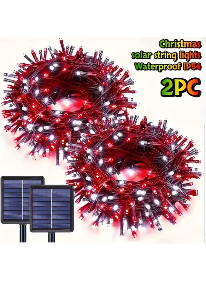 2 قطعة من أضواء LED الشمسية بطول 6.5 متر مع 30 لمبة، باللونين الأحمر والأبيض، مقاومة للماء بمعيار IP54، مناسبة لديكور عيد الميلاد، الهالوين، عيد الفصح، عيد الشكر، والديكورات الداخلية والخارجية للأعياد. تعمل بالطاقة الشمسية لإضاءة الحديقة، الفناء، والحفلات. - Image 1