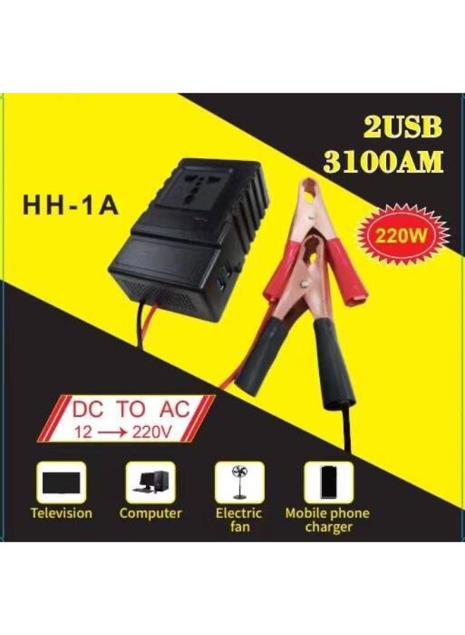 Smart Power Inverter 220W DC to AC Converter 12V/24V to 110V/220V with Dual USB Ports – Portable Car Inverter for Laptop, Phone, TV, Fan, and Home Appliances - Image 5