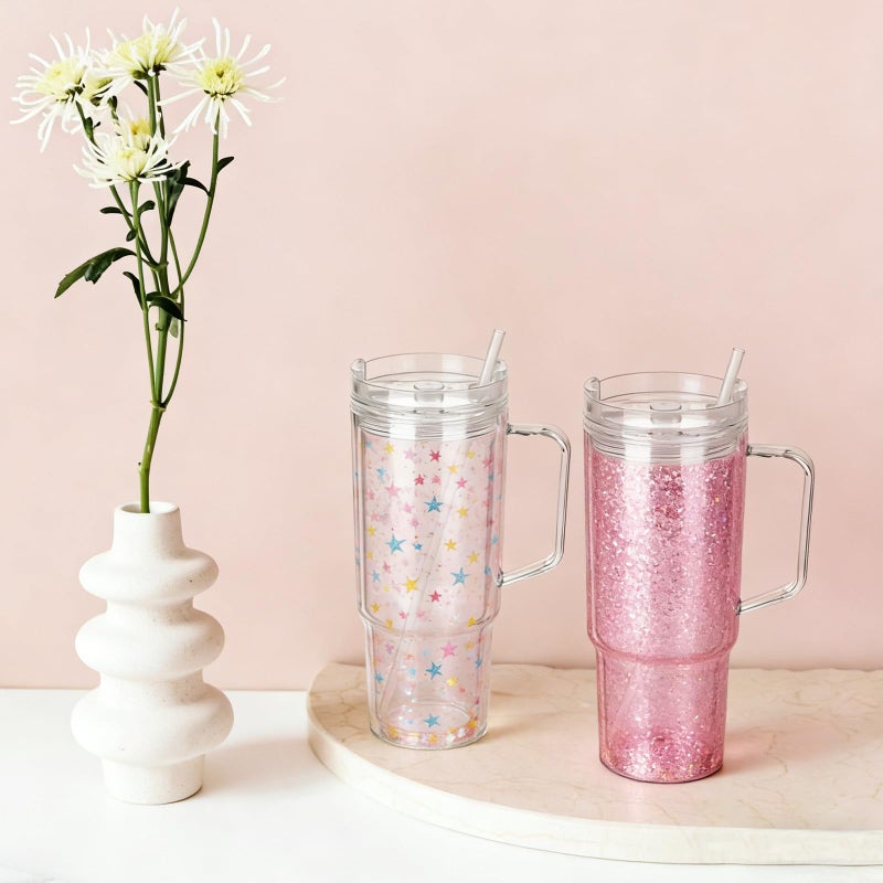 Retainbre 40 Oz Snow Globe Tumbler Supplies 4 Pack Acrylic Snowglobe Tumblers Cups with Handle Clear Pre-Drilled Double Wall Snow Globe Tumbler Starter Kit for DIY Glitter Tumblers - Image 2