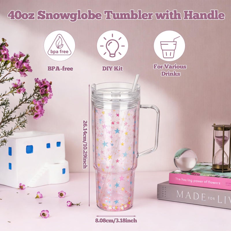 Retainbre 40 Oz Snow Globe Tumbler Supplies 4 Pack Acrylic Snowglobe Tumblers Cups with Handle Clear Pre-Drilled Double Wall Snow Globe Tumbler Starter Kit for DIY Glitter Tumblers - Image 3