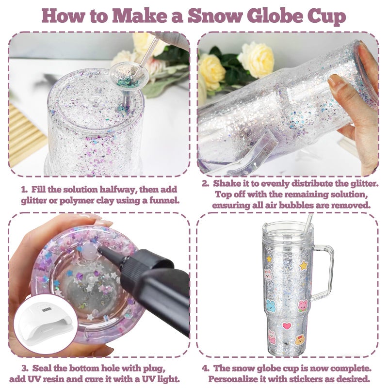 Retainbre 40 Oz Snow Globe Tumbler Supplies 4 Pack Acrylic Snowglobe Tumblers Cups with Handle Clear Pre-Drilled Double Wall Snow Globe Tumbler Starter Kit for DIY Glitter Tumblers - Image 4