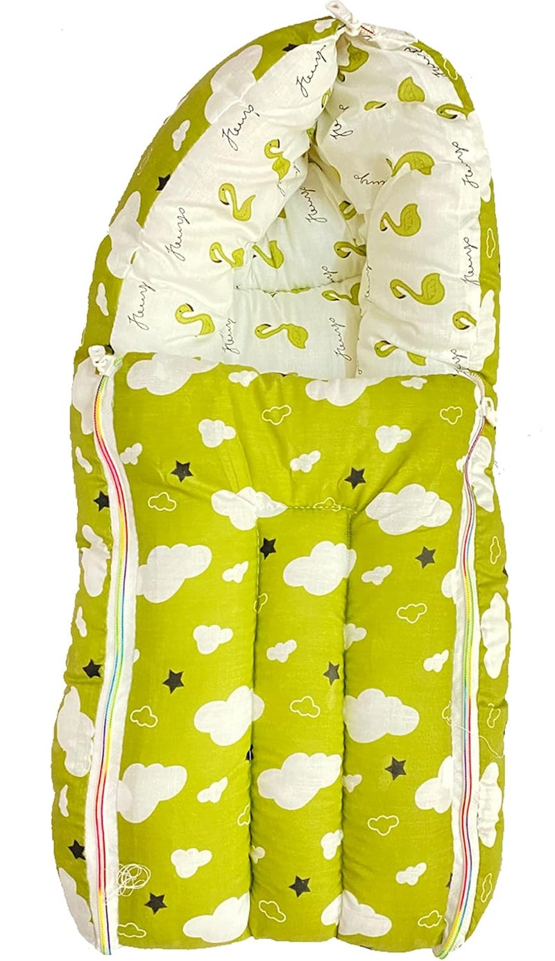 Infans Mini Cloud Mega 3 in 1 Babys Cotton Bed Cum Carry Bed Printed Baby Sleeping BagBaby BedInfant Portable for Unisex Easily Portable Light Weight Carry for New Born 48 Months Old Green - Image 1