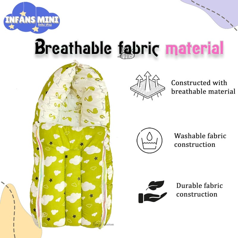 Infans Mini Cloud Mega 3 in 1 Babys Cotton Bed Cum Carry Bed Printed Baby Sleeping BagBaby BedInfant Portable for Unisex Easily Portable Light Weight Carry for New Born 48 Months Old Green - Image 5