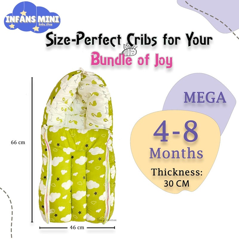 Infans Mini Cloud Mega 3 in 1 Babys Cotton Bed Cum Carry Bed Printed Baby Sleeping BagBaby BedInfant Portable for Unisex Easily Portable Light Weight Carry for New Born 48 Months Old Green - Image 2