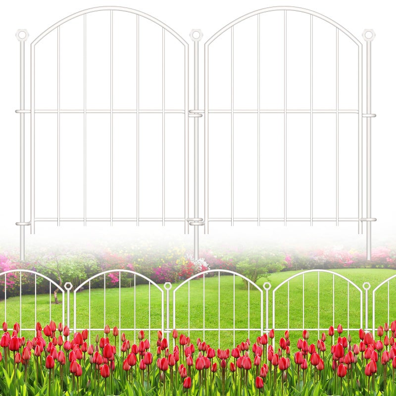 Thrivinest Decorative Garden Fence 17in x10ft, 10 Pack Rustproof Metal No Dig Fence Animal Barrier for Dog, Arched Flower Bed Edging Ornamental Wire Border Panel Fencing for Yard Patio Outdoor Decor White - Image 1