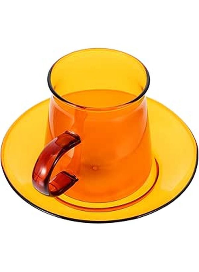 Amber Vintage Heat Resistant 300ml Glass Coffee Cup And Saucer Set For Home Office - Image 1